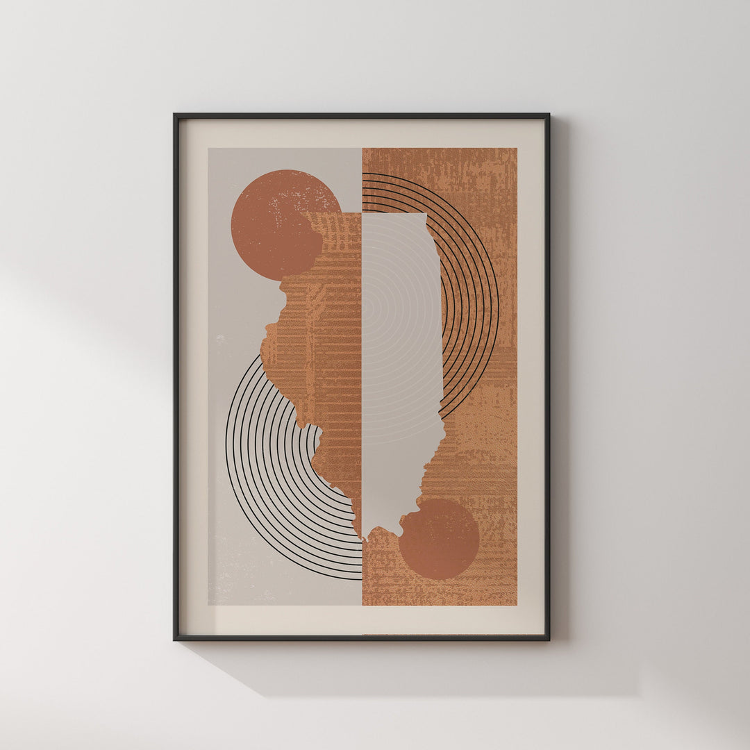 Illinois Map Boho Wall Art Print | Mid Century | USA | United States of America