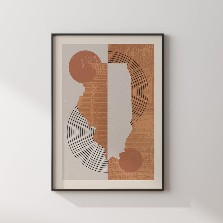 Illinois Map Boho Wall Art Print | Mid Century | USA | United States of America