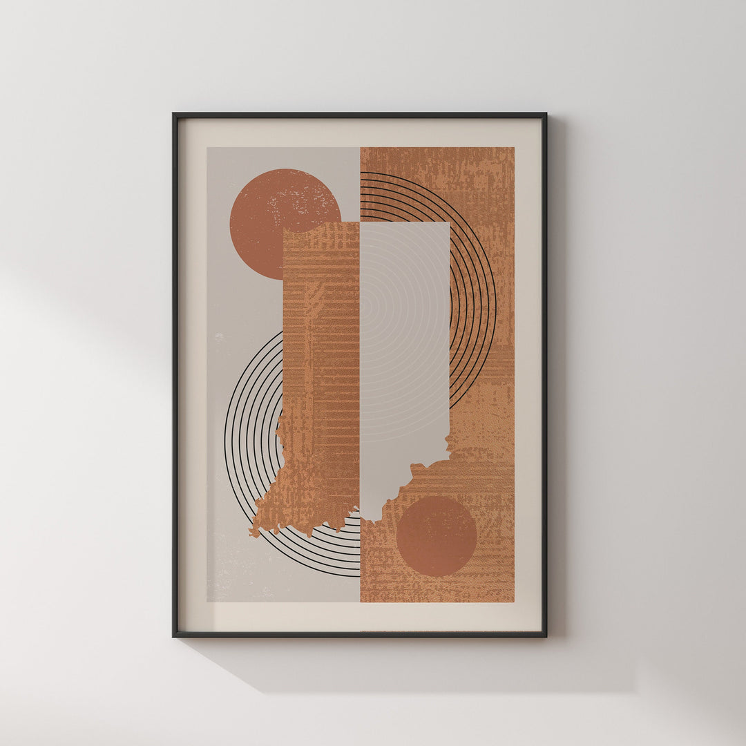 Indiana Map Boho Wall Art Print | Mid Century | USA | United States of America