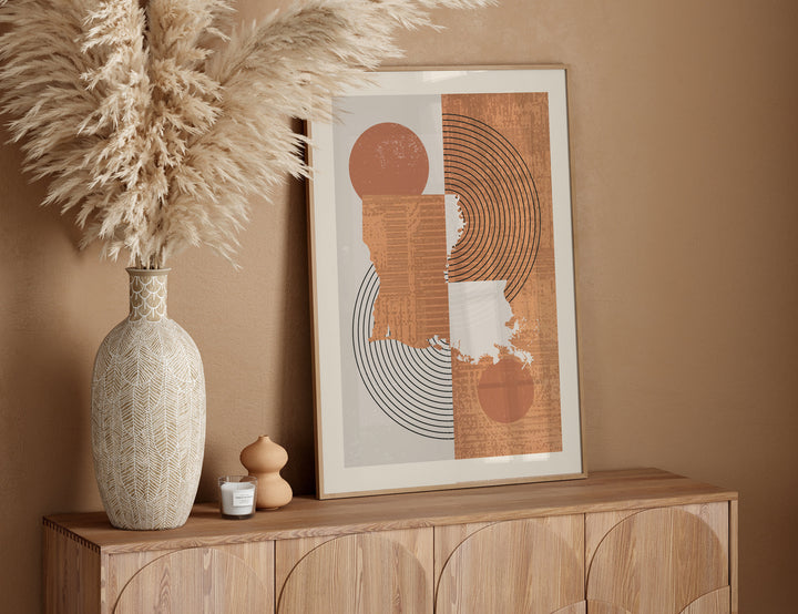Louisiana Map Boho Wall Art Print | Mid Century | USA | United States of America