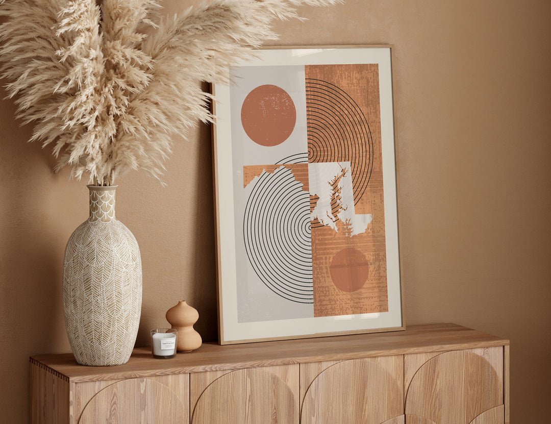 Maryland Map Boho Wall Art Print | Mid Century | USA | United States of America