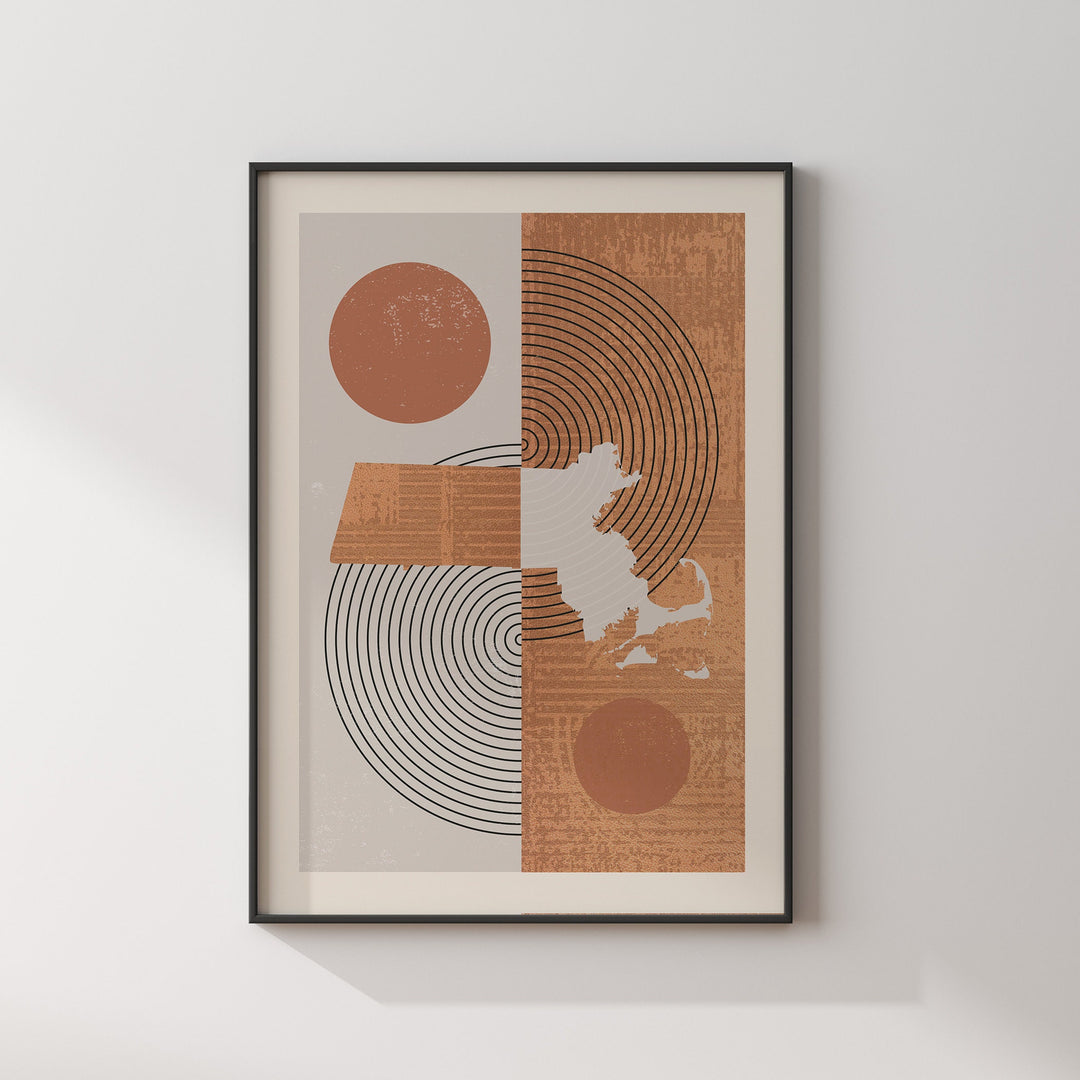Massachusetts Map Boho Wall Art Print | Mid Century | USA | United States of America