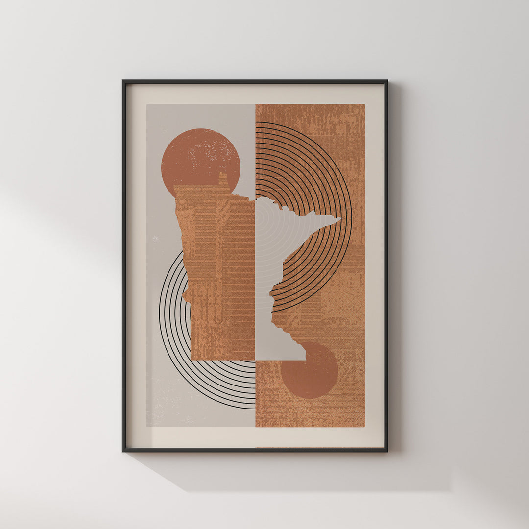 Minnesota Map Boho Wall Art Print | Mid Century | USA | United States of America