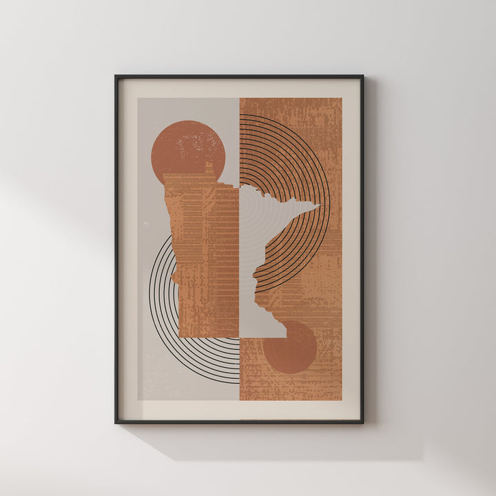 Minnesota Map Boho Wall Art Print | Mid Century | USA | United States of America