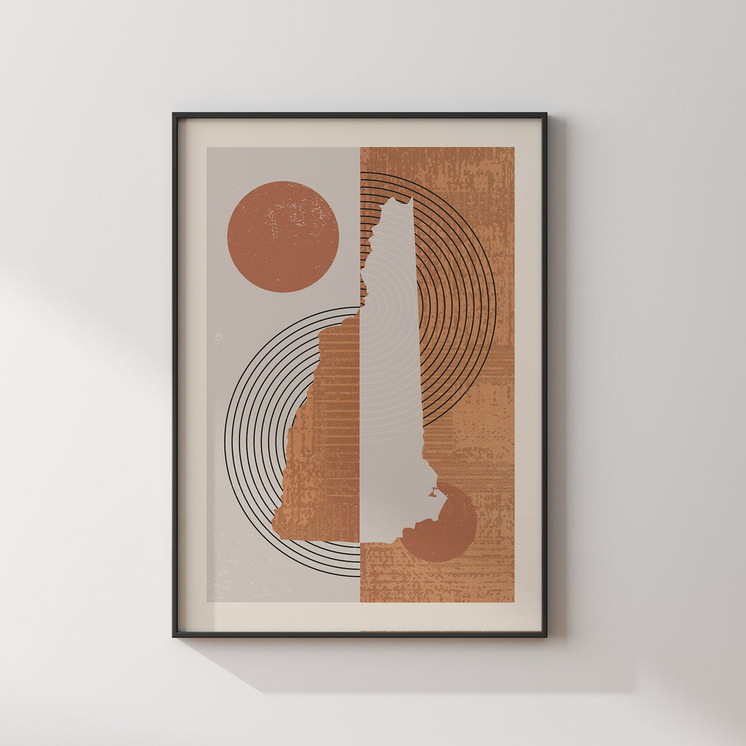 New Hampshire Map Boho Wall Art Print | Mid Century | USA | United States of America