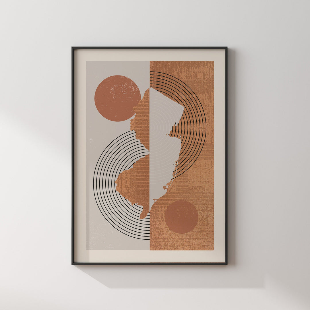 New Jersey Map Boho Wall Art Print | Mid Century | USA | United States of America