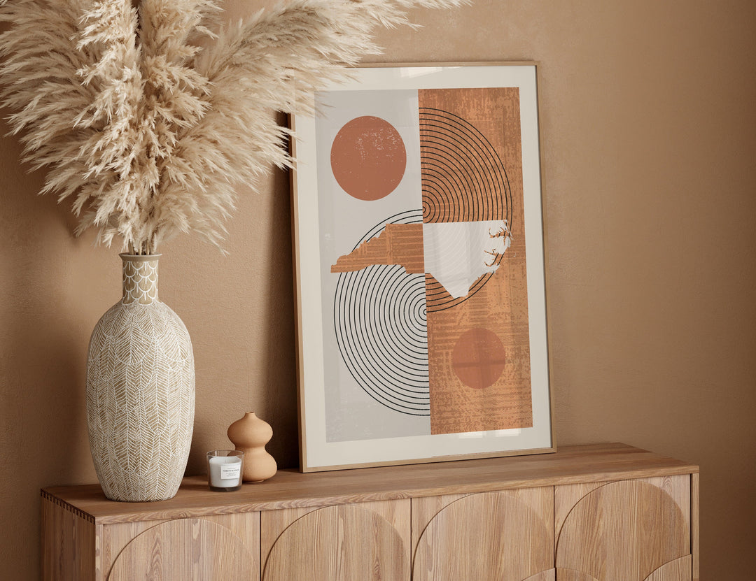 North Carolina Map Boho Wall Art Print | Mid Century | USA | United States of America