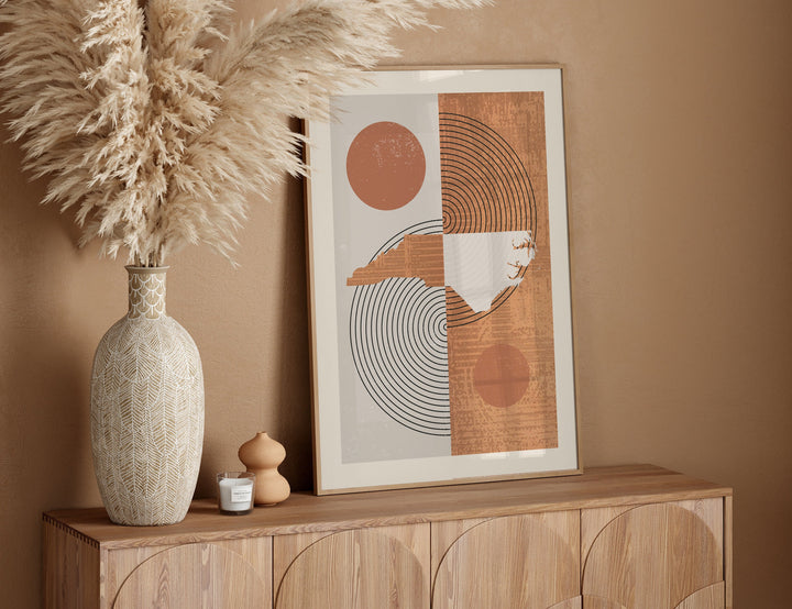 North Carolina Map Boho Wall Art Print | Mid Century | USA | United States of America