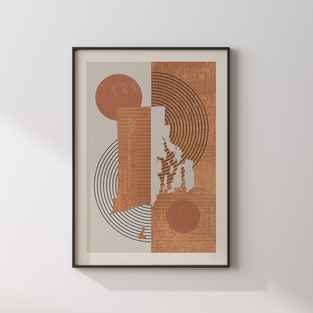 Rhode Island Map Boho Wall Art Print | Mid Century | USA | United States of America