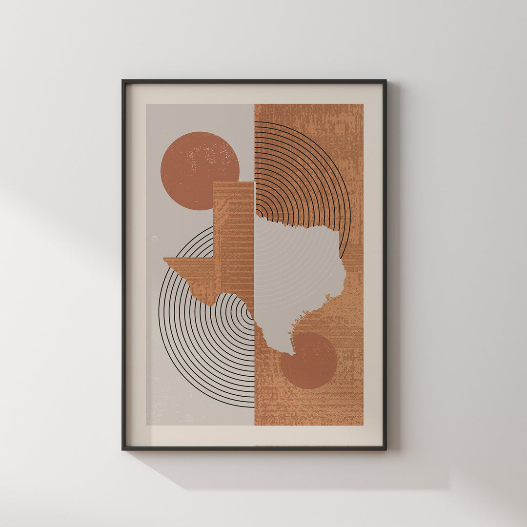 Texas Map Boho Wall Art Print | Mid Century | USA | United States of America