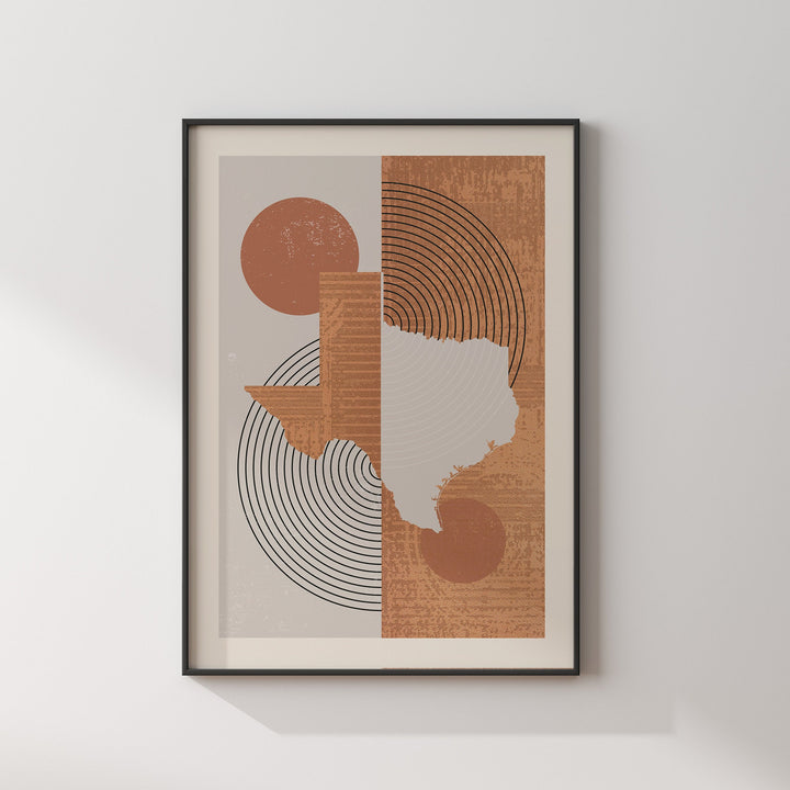 Texas Map Boho Wall Art Print | Mid Century | USA | United States of America