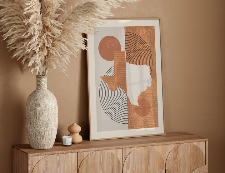 Texas Map Boho Wall Art Print | Mid Century | USA | United States of America