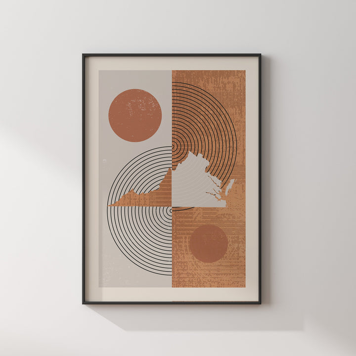 Virginia Map Boho Wall Art Print | Mid Century | USA | United States of America