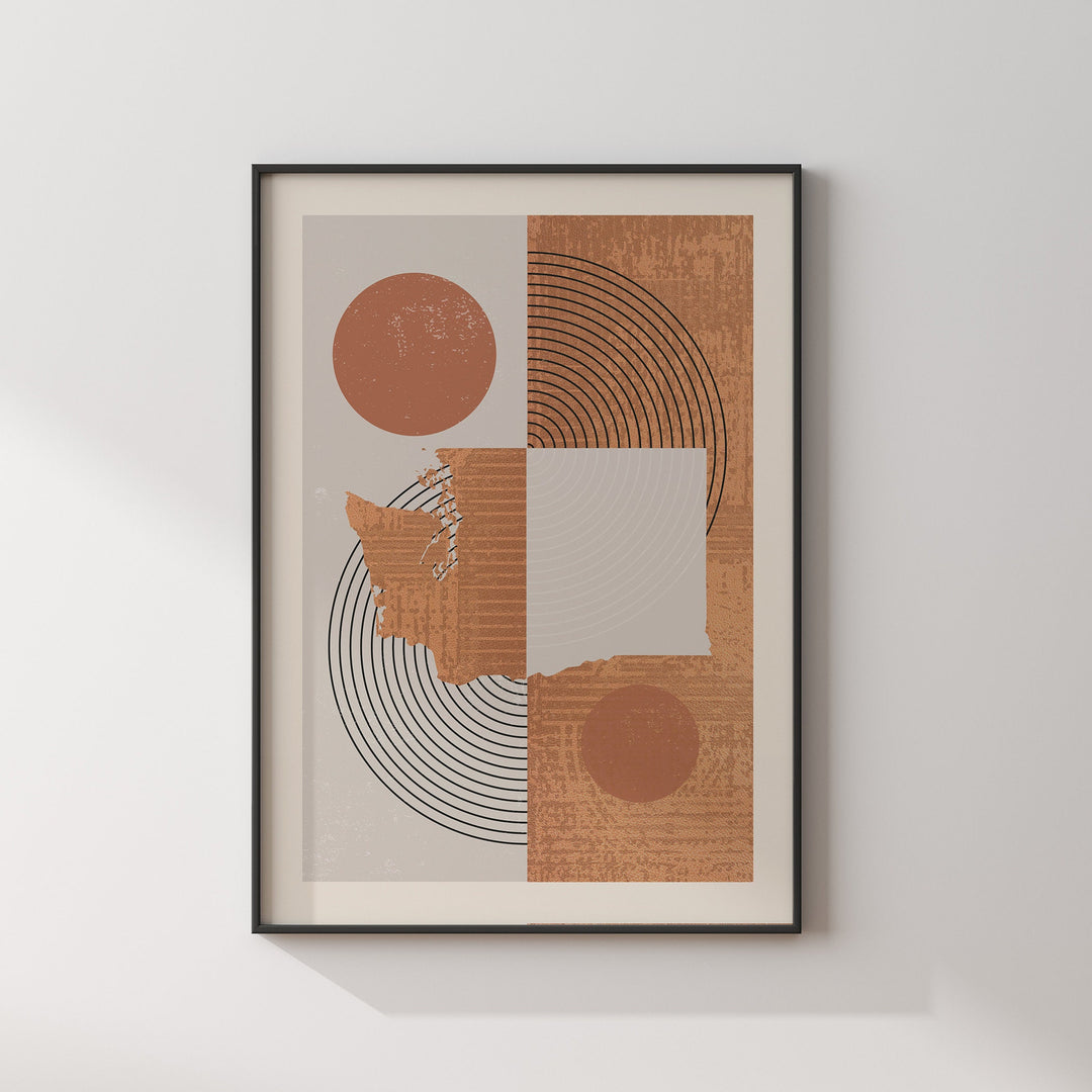 Washington Map Boho Wall Art Print | Mid Century | USA | United States of America