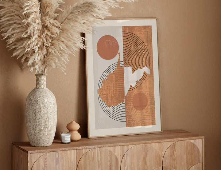 West Virginia Map Boho Wall Art Print | Mid Century | USA | United States of America