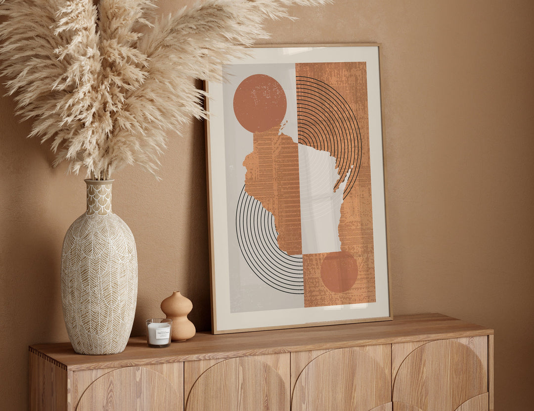 Wisconsin Map Boho Wall Art Print | Mid Century | USA | United States of America