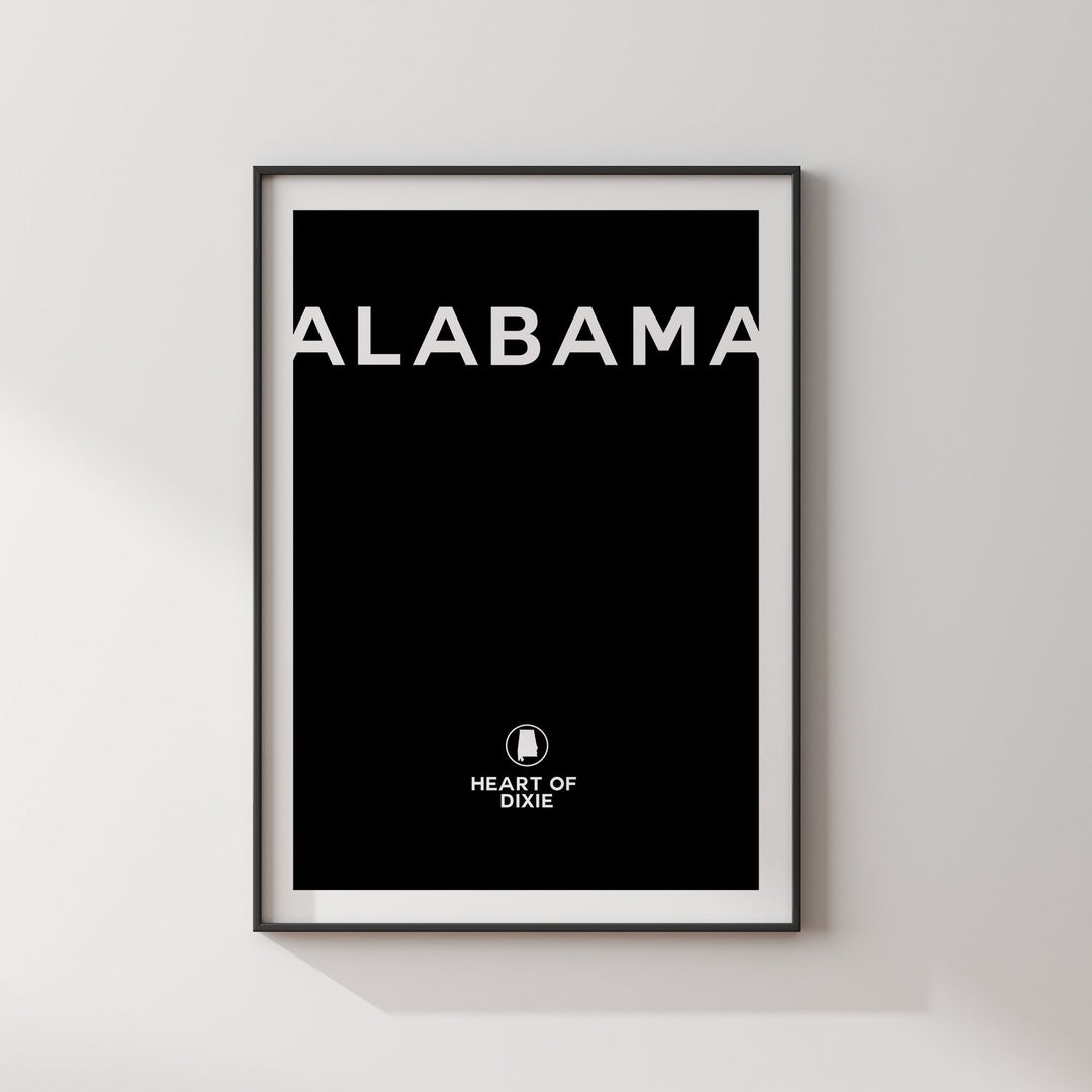 Alabama Black and White Typography Wall Art Print | Custom Any Colour | US State | United States of America | USA