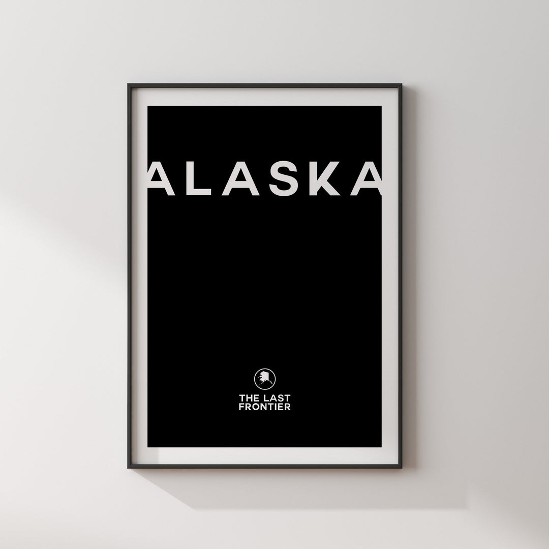 Alaska Black and White Typography Wall Art Print | Custom Any Colour | US State | United States of America | USA