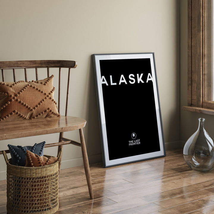 Alaska Black and White Typography Wall Art Print | Custom Any Colour | US State | United States of America | USA