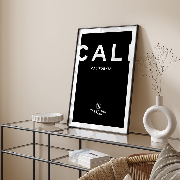 California Black and White Typography Wall Art Print | Custom Any Colour | US State | United States of America | USA