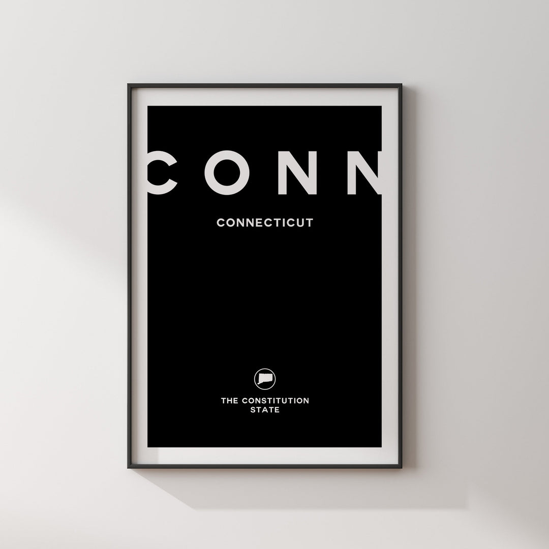 Connecticut Black and White Typography Wall Art Print | Custom Any Colour | US State | United States of America | USA
