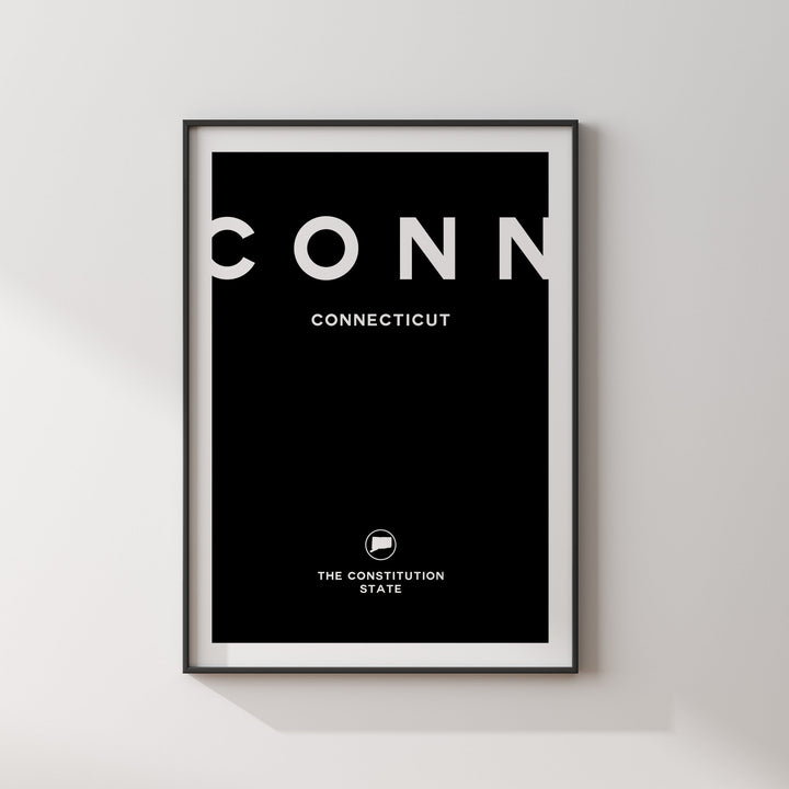 Connecticut Black and White Typography Wall Art Print | Custom Any Colour | US State | United States of America | USA