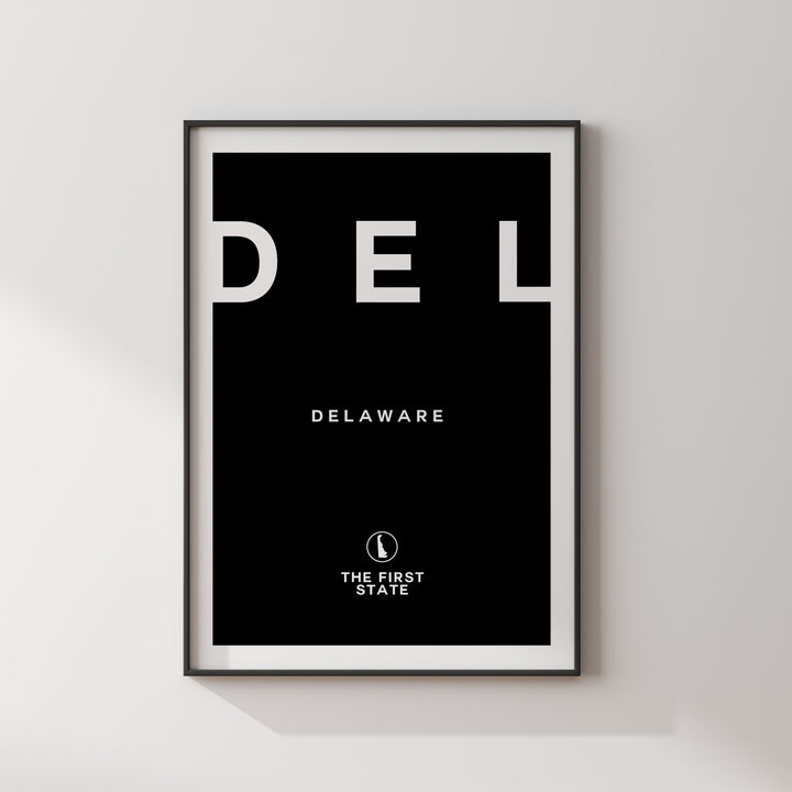 Delaware Black and White Typography Wall Art Print | Custom Any Colour | US State | United States of America | USA