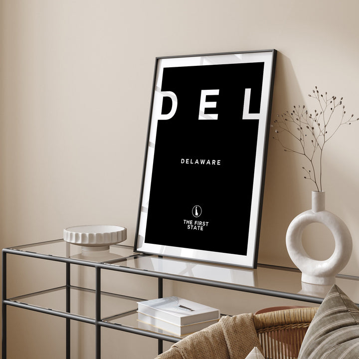 Delaware Black and White Typography Wall Art Print | Custom Any Colour | US State | United States of America | USA