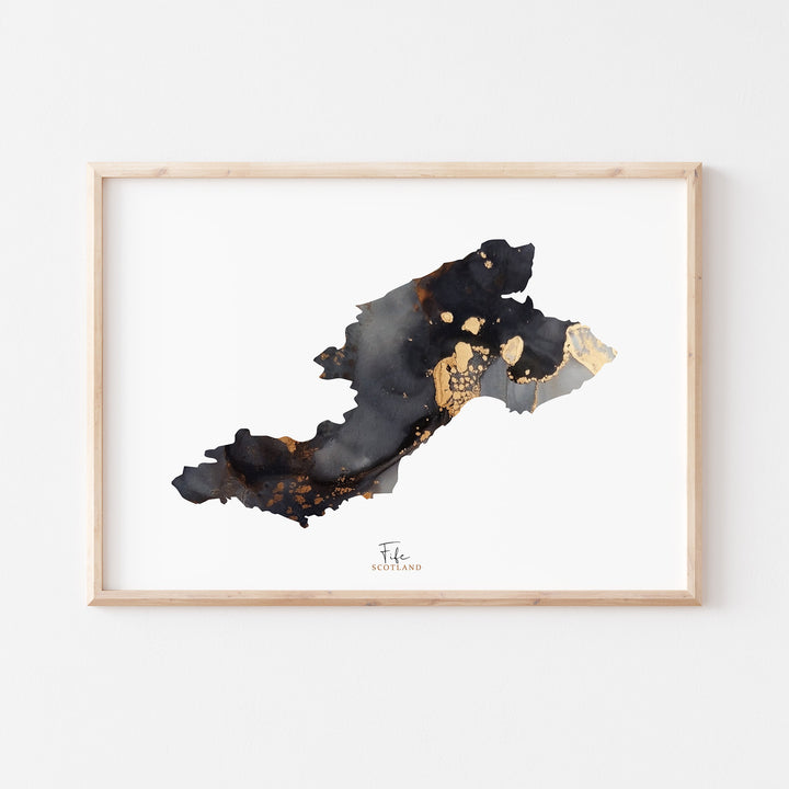 Fife Map Black and Gold Wall Art Print | Scotland | United Kingdom | Great Britain