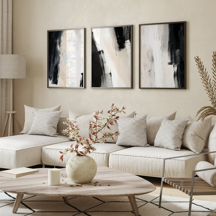 Beige & Black Abstract Prints | Nordic Modern Painting Wall Art Decor