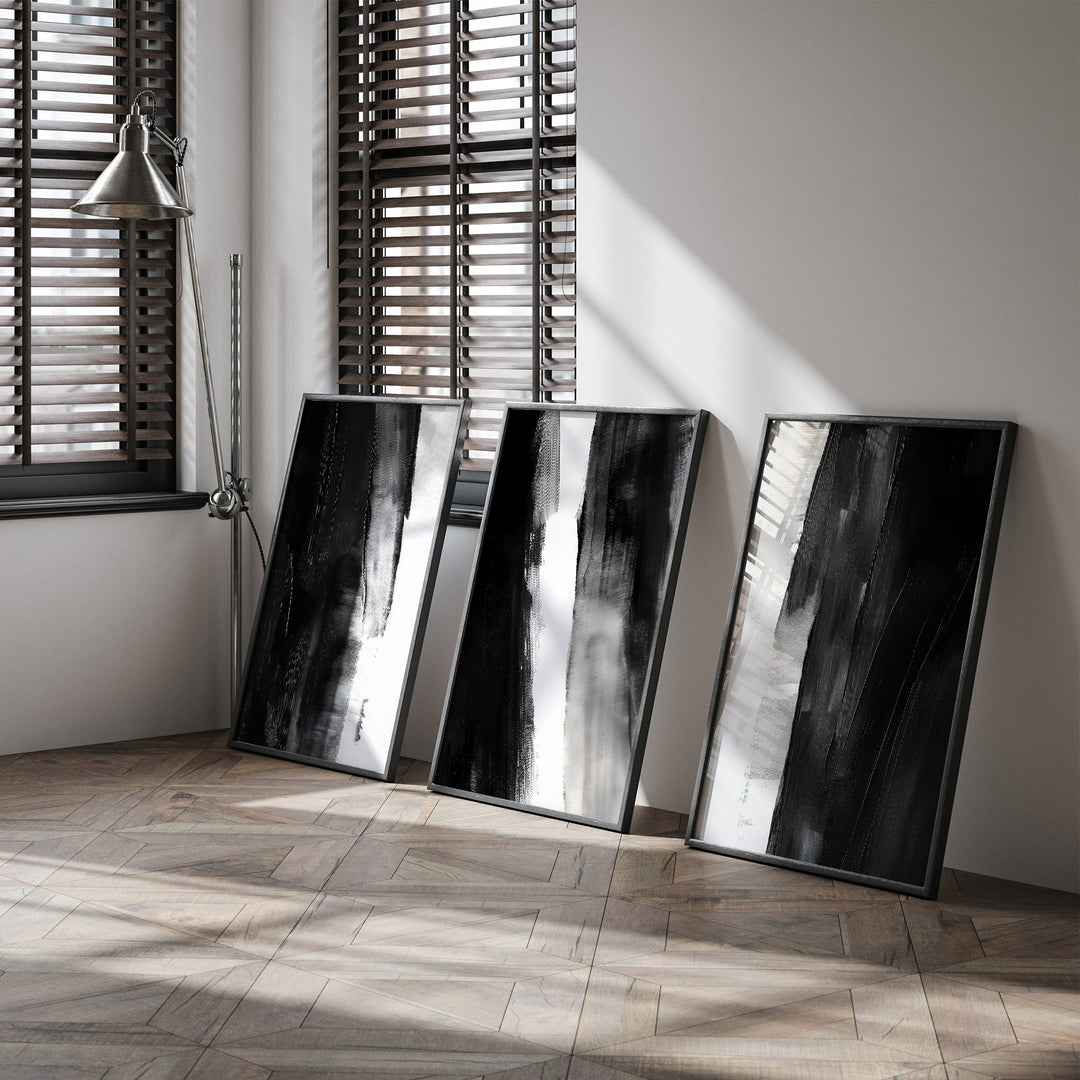 Black Abstract Paint Brush Stroke Prints | Modern Painting Wall Art Decor | Monochrome Minimalist