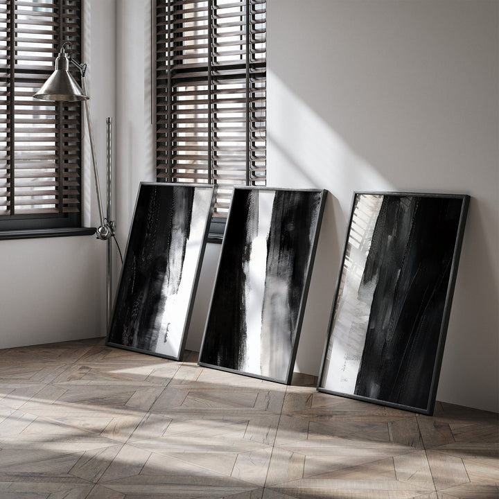 Black Abstract Paint Brush Stroke Prints | Modern Painting Wall Art Decor | Monochrome Minimalist