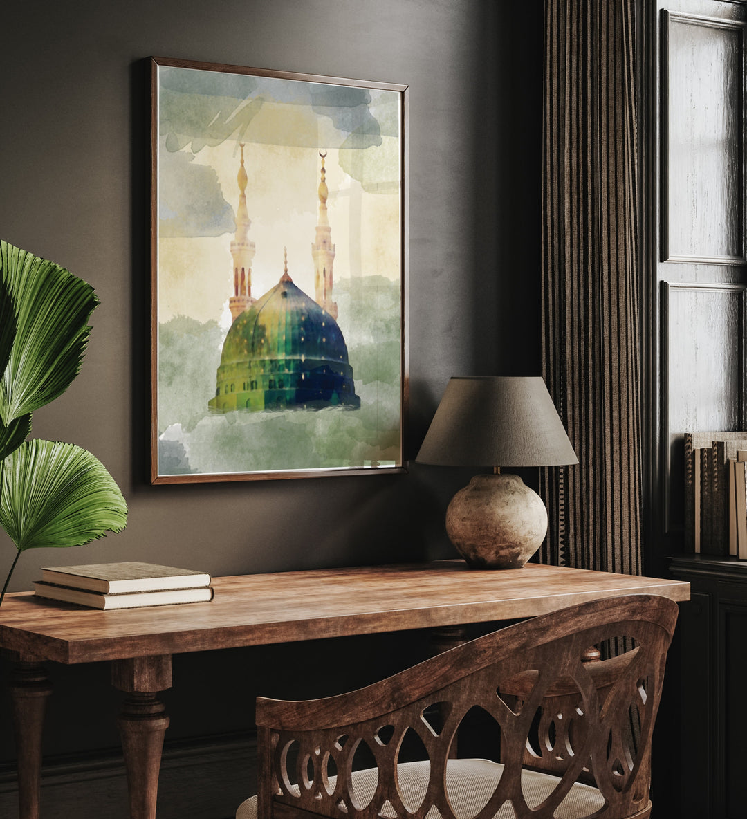 Set of 2 Holy Mosques Abstract Watercolour Islamic Wall Art Prints Masjid Nabwi And Masjid Al Haram