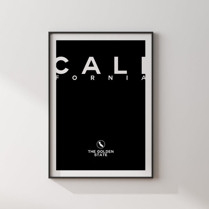California Black and White Typography Wall Art Print | Custom Any Colour | US State | United States of America | USA