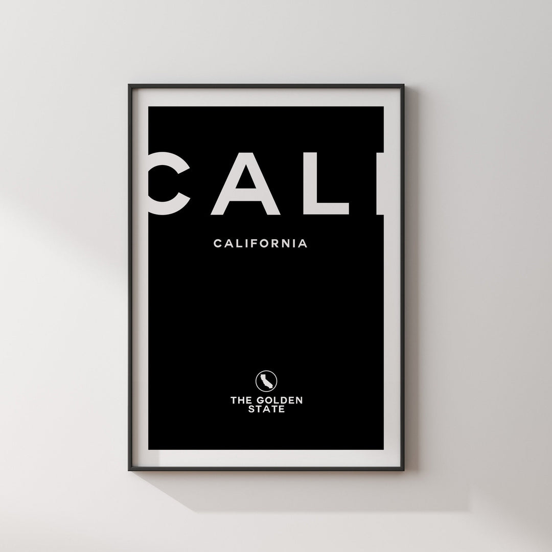 California Black and White Typography Wall Art Print | Custom Any Colour | US State | United States of America | USA