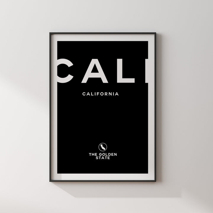California Black and White Typography Wall Art Print | Custom Any Colour | US State | United States of America | USA