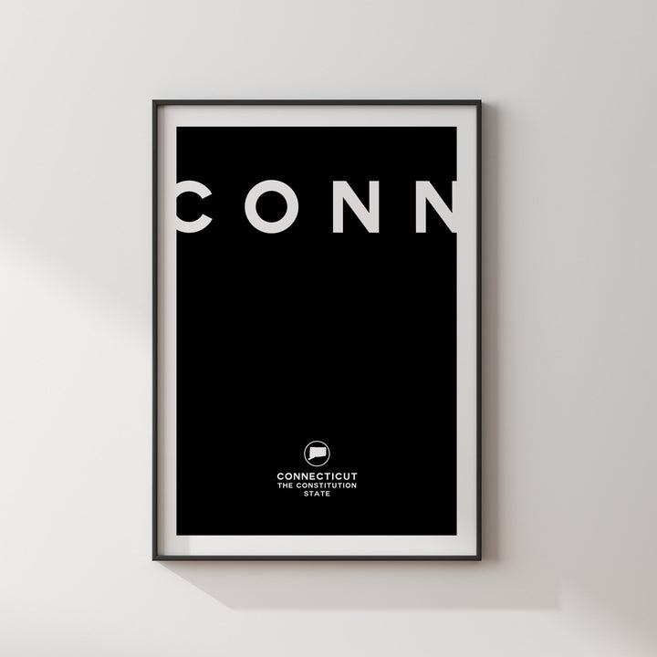 Connecticut Black and White Typography Wall Art Print | Custom Any Colour | US State | United States of America | USA