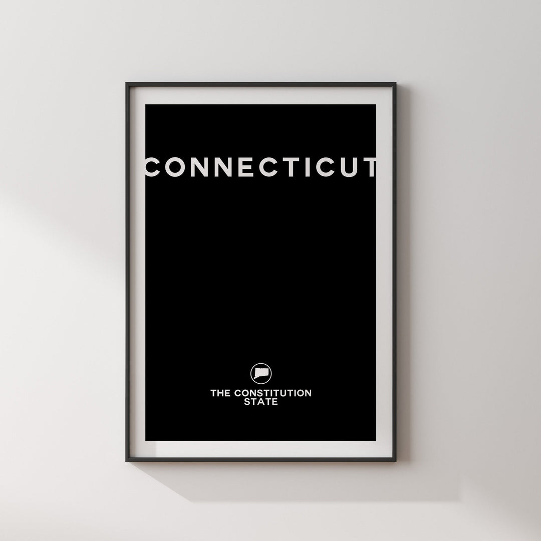 Connecticut Black and White Typography Wall Art Print | Custom Any Colour | US State | United States of America | USA