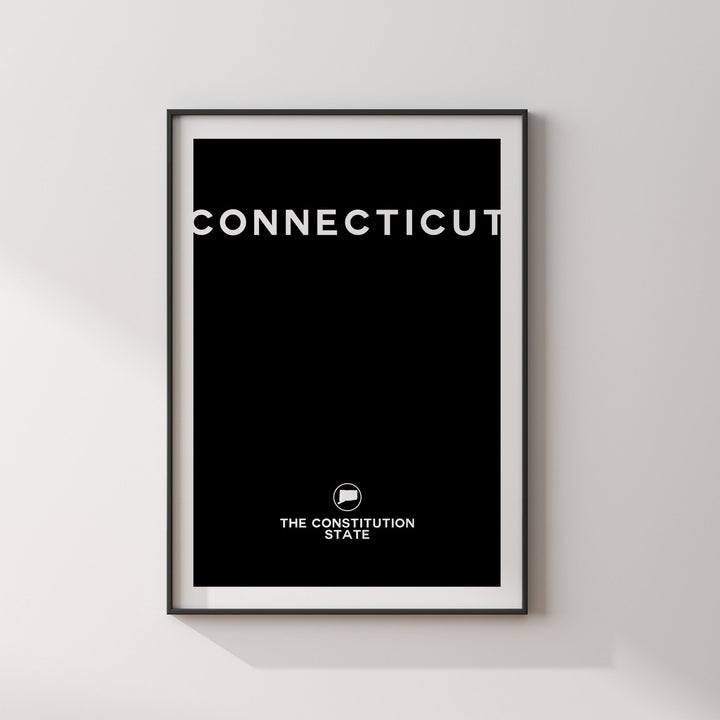 Connecticut Black and White Typography Wall Art Print | Custom Any Colour | US State | United States of America | USA