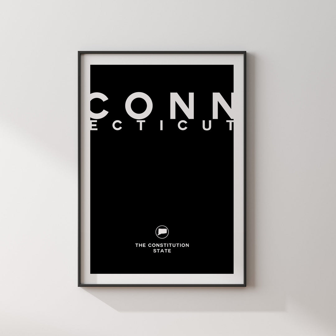 Connecticut Black and White Typography Wall Art Print | Custom Any Colour | US State | United States of America | USA
