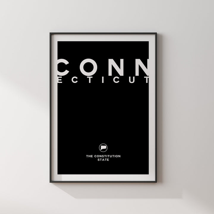 Connecticut Black and White Typography Wall Art Print | Custom Any Colour | US State | United States of America | USA