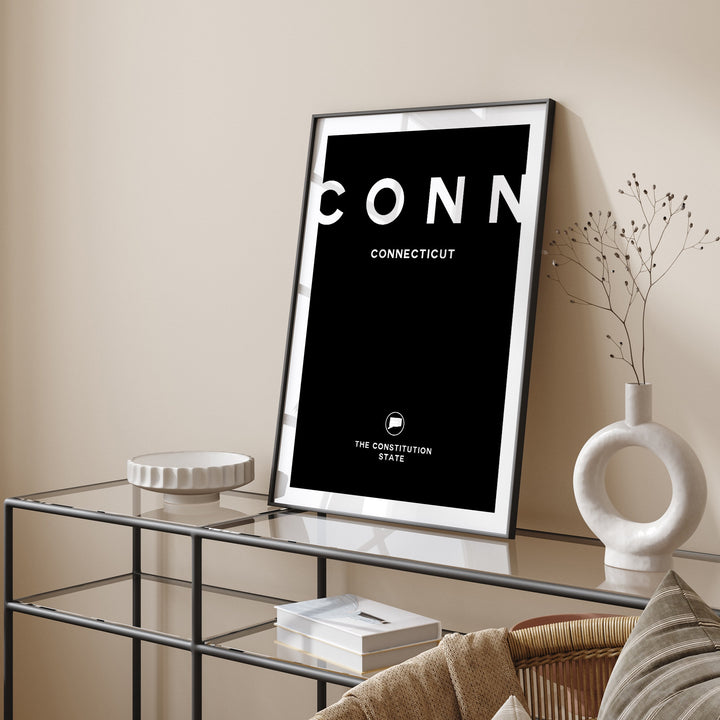 Connecticut Black and White Typography Wall Art Print | Custom Any Colour | US State | United States of America | USA