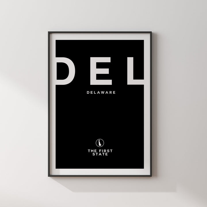 Delaware Black and White Typography Wall Art Print | Custom Any Colour | US State | United States of America | USA