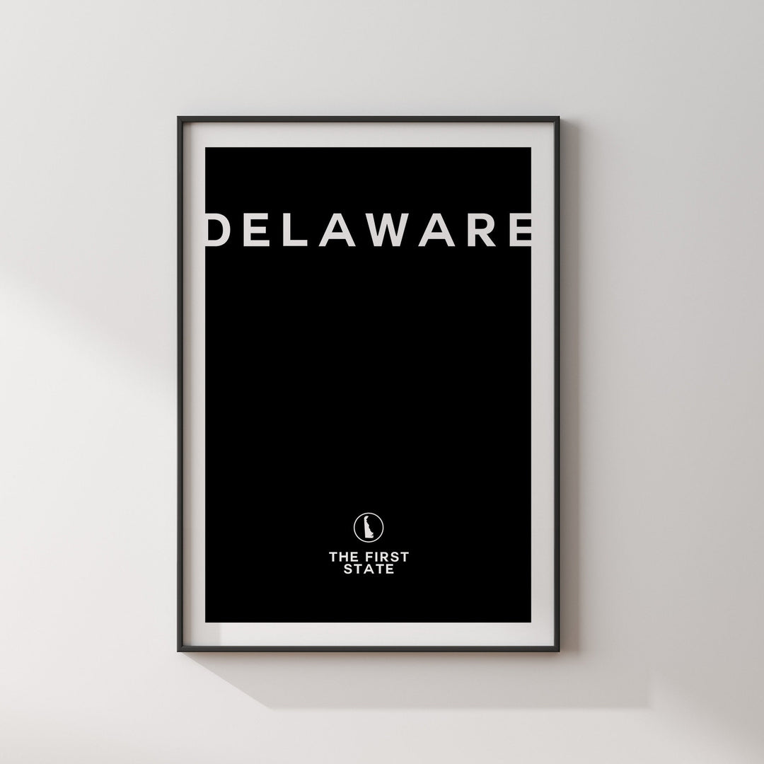 Delaware Black and White Typography Wall Art Print | Custom Any Colour | US State | United States of America | USA