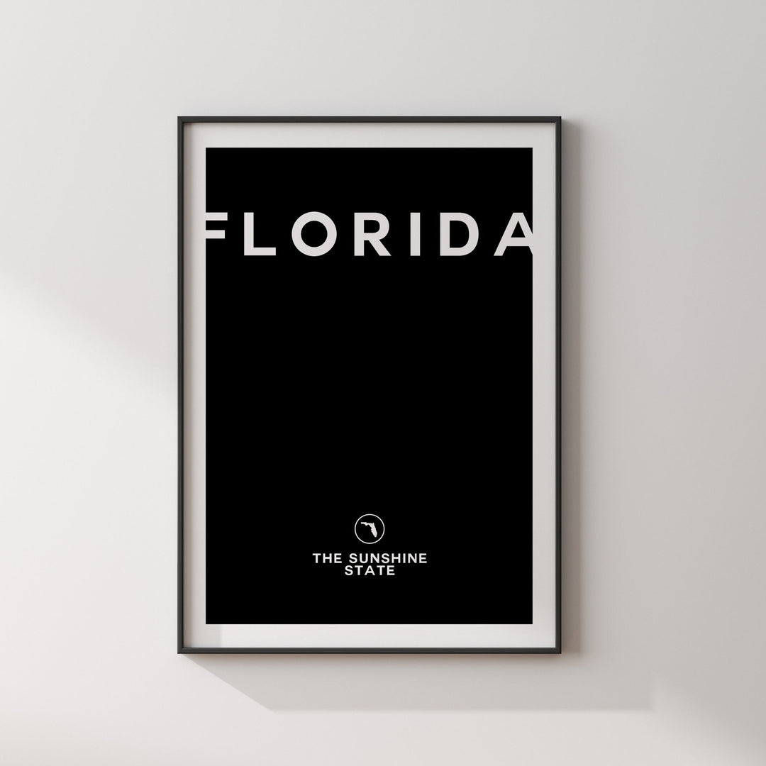 Florida Black and White Typography Wall Art Print | Custom Any Colour | US State | United States of America | USA