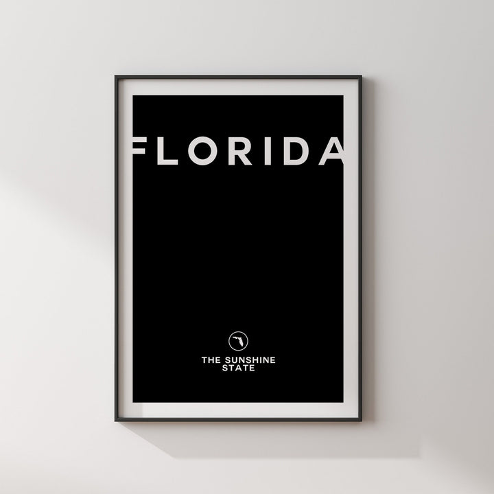Florida Black and White Typography Wall Art Print | Custom Any Colour | US State | United States of America | USA