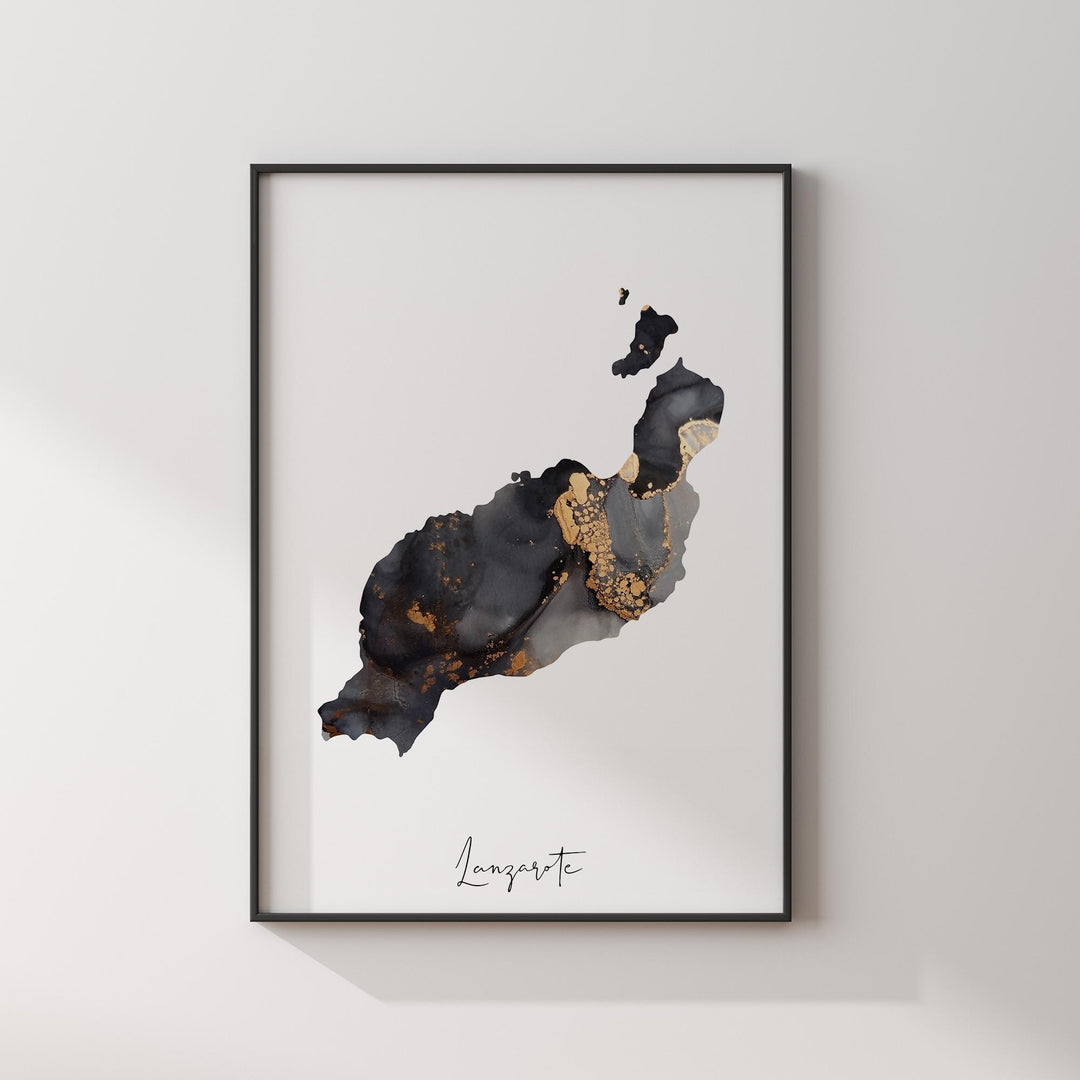 Lanzarote Map Black & Gold Wall Art Print
