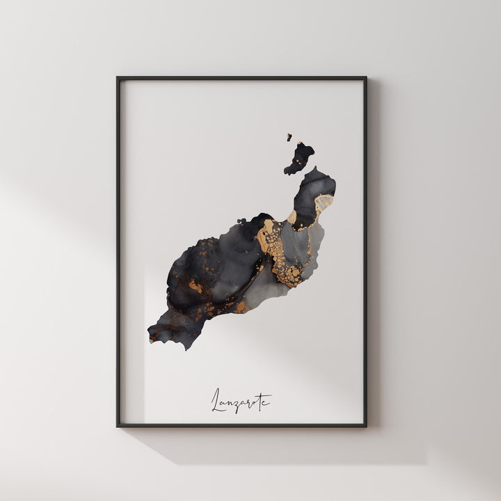 Lanzarote Map Black & Gold Wall Art Print