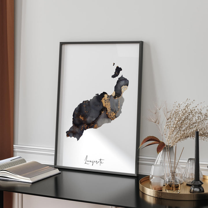 Lanzarote Map Black & Gold Wall Art Print