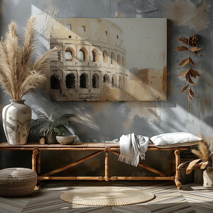 Beige Colosseum Rome Canvas Wall Art | Italy Wall Art | Ready To Hang Canvas